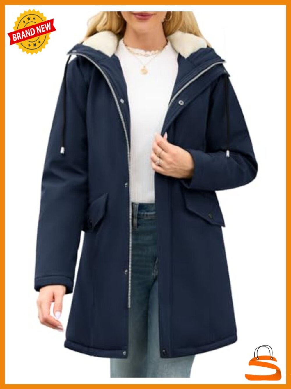 Women's Water-Repellent Fleece Lined Winter Rain Jacket Adjustable Hood